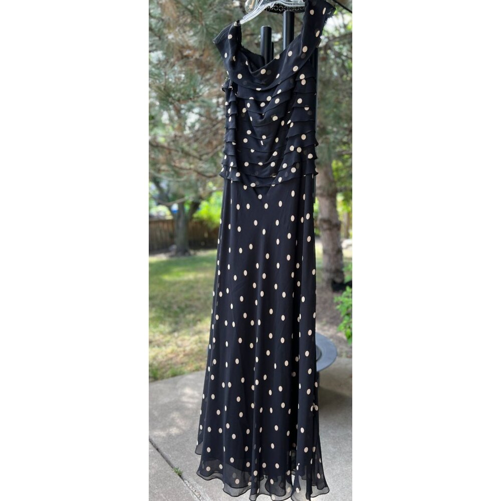 Vintage 90s hetta B Maxi Dress Sz 12 100% Silk Polka Dot Black White Sleeveless - Picture 3 of 13